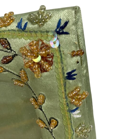 Ornate Beaded Picture Photo Frame Green Satin Fabric Sequins Floral Boho - Picture 8 of 8
